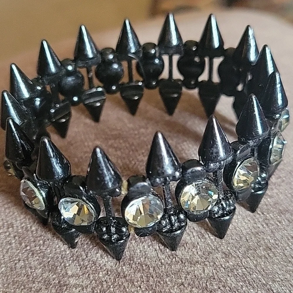 3/$30 Black Rhinestone Spike Goth Grunge Warrior Castlecore Stretch Bracelet